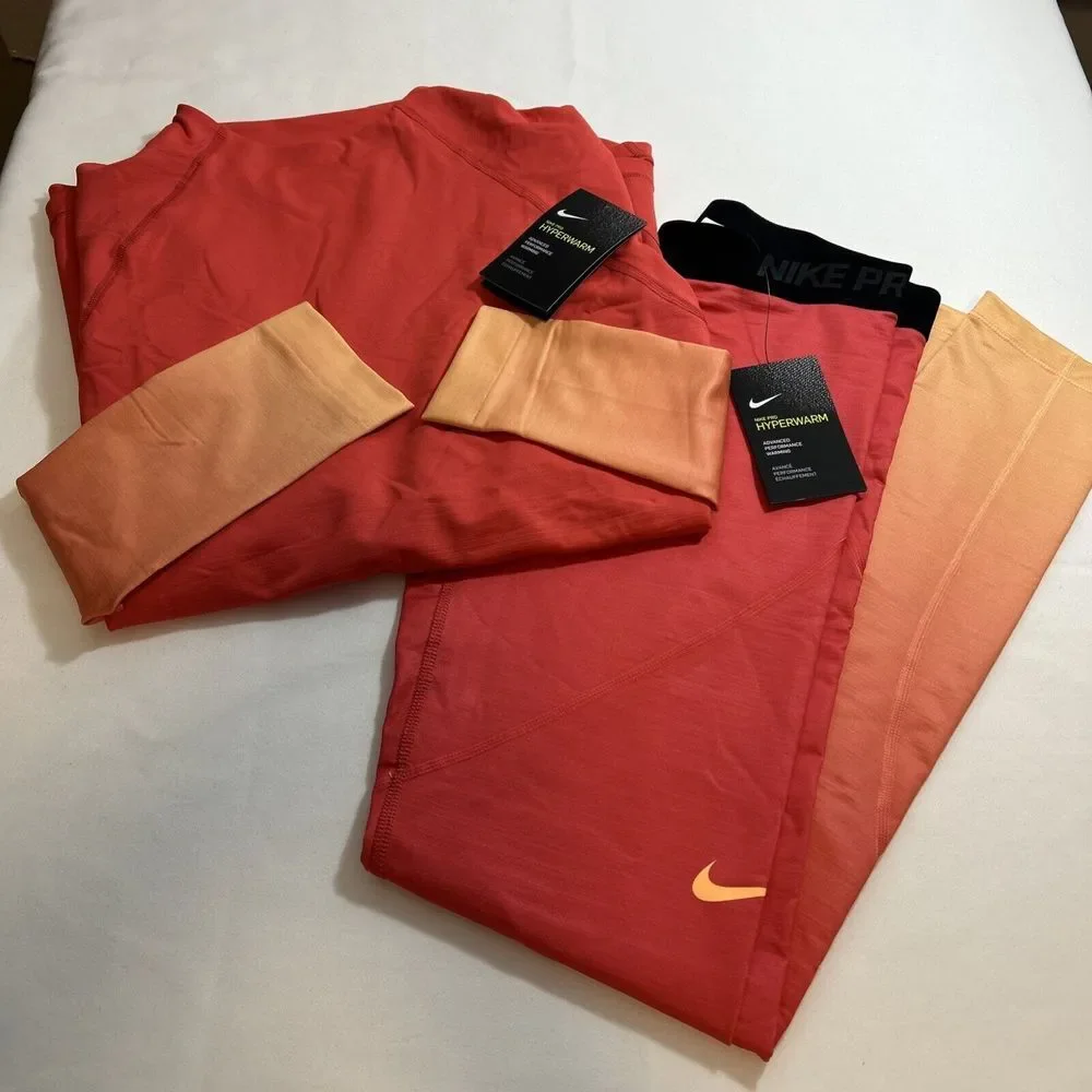 Nike Pro Women's‎ Hyperwarm Fade Training Large Top Medium Pants Coral Peach